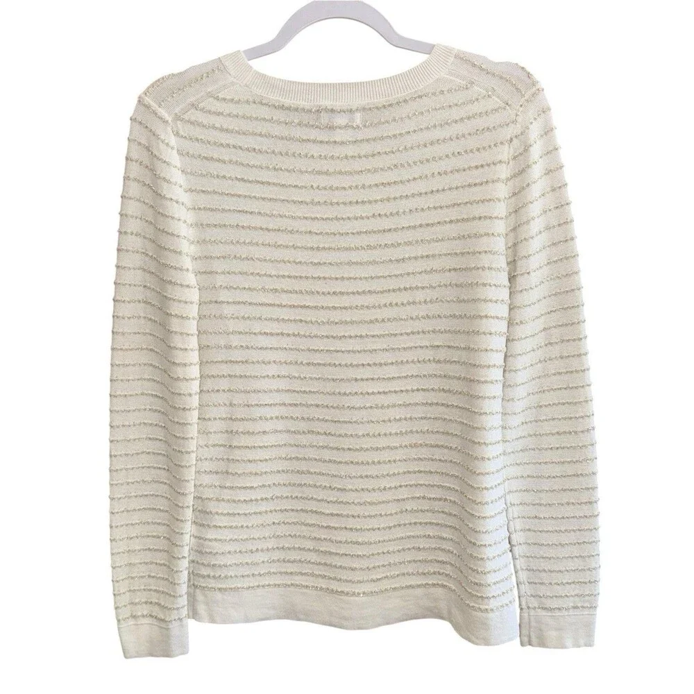 J.Crew Cream Gold Metallic Stripe Teddie Sweater Classic Women’s Size Small EUC